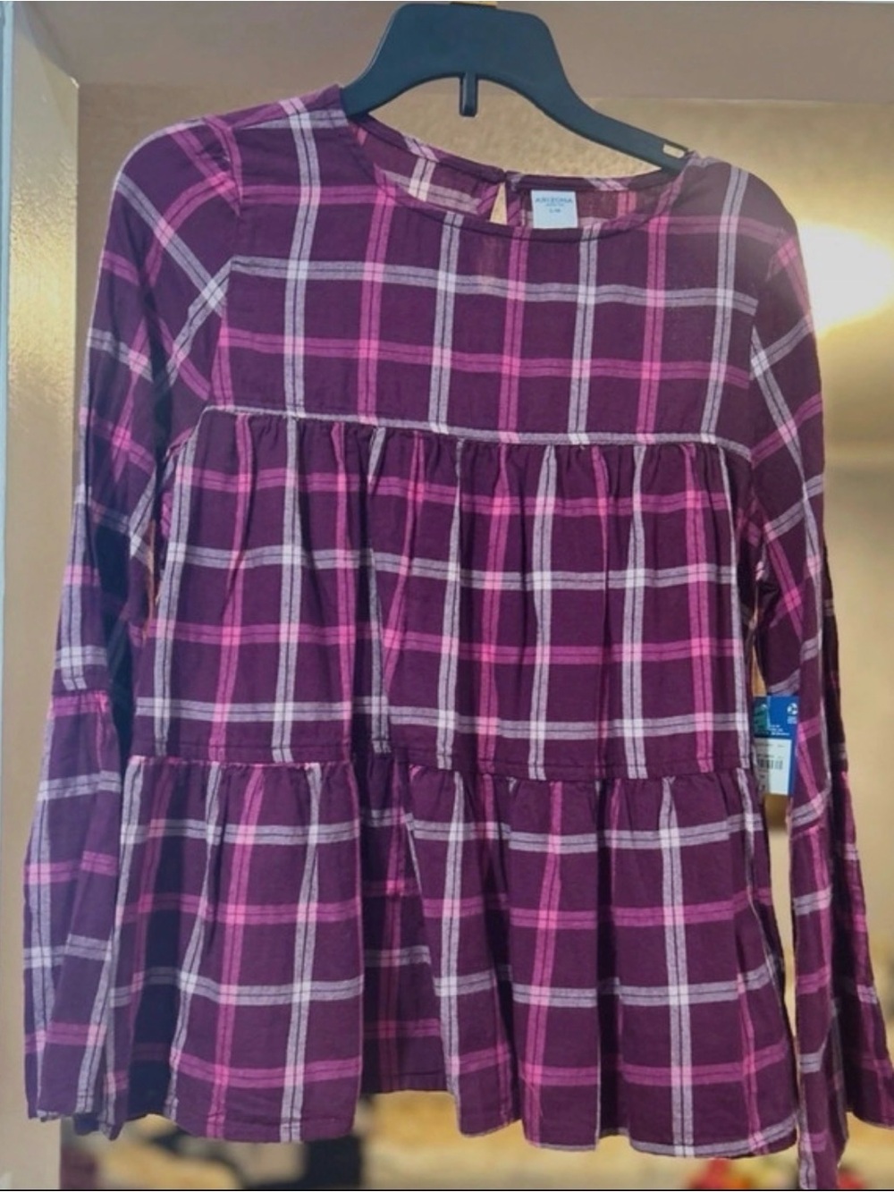 Arizona Jean Co. Wild Cherry Check Blouse Sz M 10/12